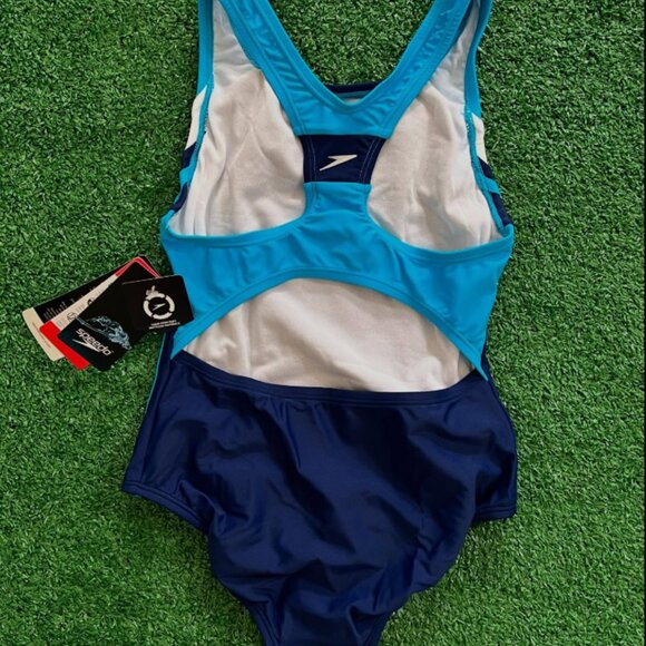 Speedo Girl’s Swimsuit One Piece Infinity Splice Thick Strap. Color Deep Water. - Picture 4 of 4